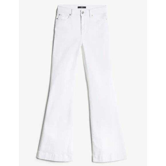 7 For All Mankind Tailorless Dojo Jeans US 26 White 7 Logo Pocket Flare Denim - Picture 4 of 14